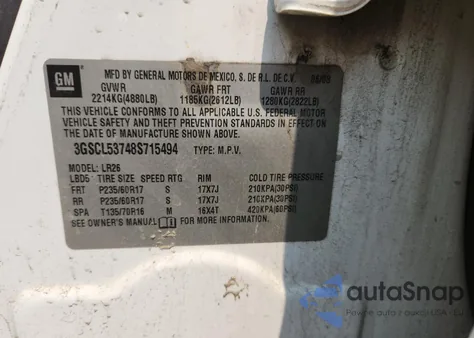 2008 Saturn Vue Xr z USA, uszkodzony, nr VIN 3GSCL53748S715494